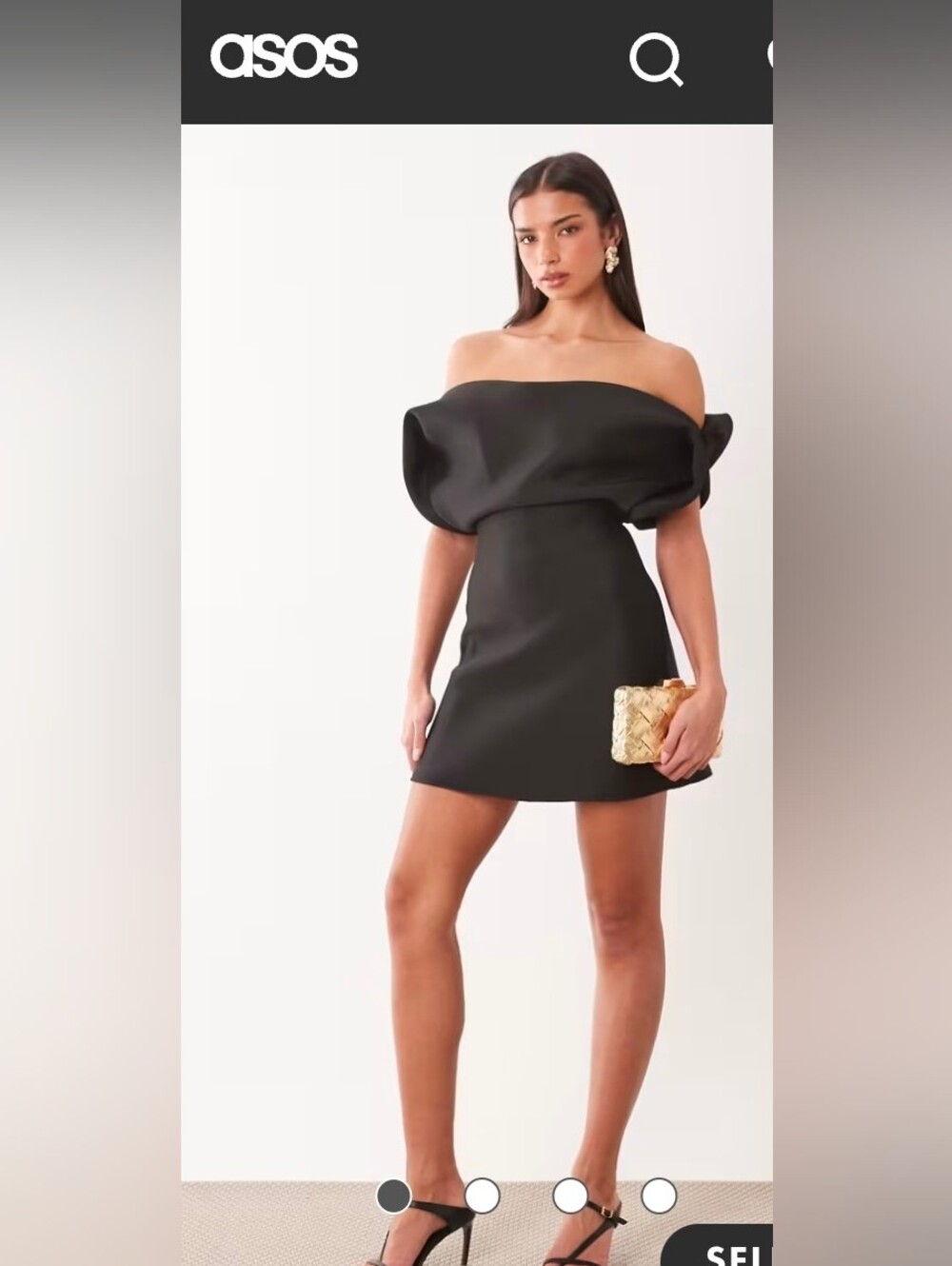 ASOS DESIGN Structured Bardot Mini Dress in Black Scuba-Style Fabric Size 6